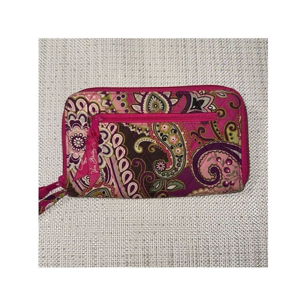 Vera Bradley Fuchsia Green Purple Paisley Wristlet Wallet